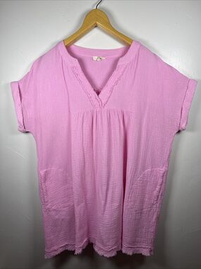 Entro Pink Gauze Cotton Dress Size Large Style D16918 Raw Hem Pockets Bohemian